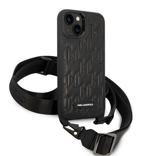 Чехол Lagerfeld Crossbody PU Monogram with Strap Hard для iPhone 14, черный