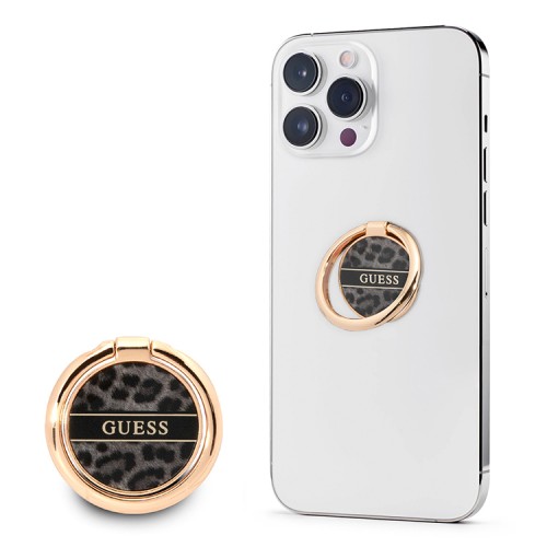 Кольцо держатель Guess Metal Ring stand Leopard для телефона, черный/золотой