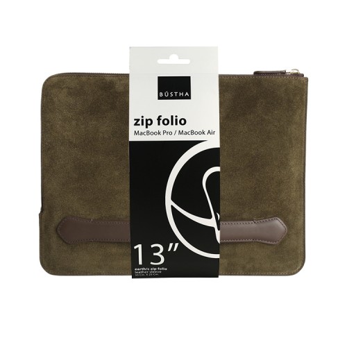 Чехол-папка Bustha Zip Folio Suede/Leather для MacBook Air 13 | Pro 13 (2018/22), Dark Khaki