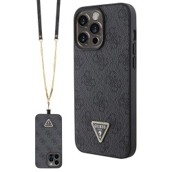 Guess для iPhone 15 Pro Max чехол Crossbody PU 4G Triangle Diamond logo Hard + Universal Strap Black