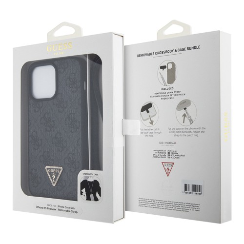 Guess для iPhone 15 Pro Max чехол Crossbody PU 4G Triangle Diamond logo Hard + Universal Strap Black