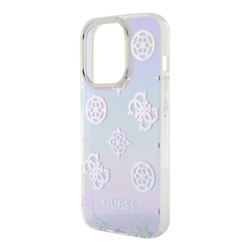 Guess для iPhone 15 Pro чехол PC/TPU Peony glitter +Nylon Hand cord Hard Iridescent Purple
