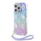 Guess для iPhone 15 Pro чехол PC/TPU Peony glitter +Nylon Hand cord Hard Iridescent Purple