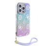 Guess для iPhone 15 Pro чехол PC/TPU Peony glitter +Nylon Hand cord Hard Iridescent Purple