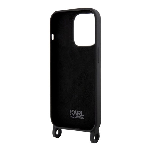 Lagerfeld для iPhone 15 Pro Max чехол Crossbody Liquid silicone NFT Karl Ikonik +Strap Hard Black