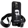 Lagerfeld для iPhone 15 Pro Max чехол Crossbody Liquid silicone NFT Karl Ikonik +Strap Hard Black