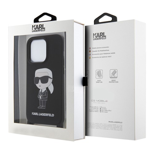 Lagerfeld для iPhone 15 Pro Max чехол Crossbody Liquid silicone NFT Karl Ikonik +Strap Hard Black