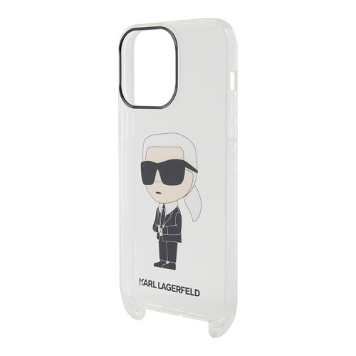 Karl Lagerfeld для iPhone 15 Pro Max чехол Crossbody PC/TPU NFT Karl Ikonik + Big Strap Hard Transparent