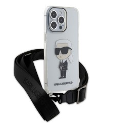 Karl Lagerfeld для iPhone 15 Pro Max чехол Crossbody PC/TPU NFT Karl Ikonik + Big Strap Hard Transparent