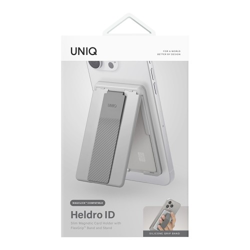 Uniq магнитный бумажник Heldro ID Magnetic cardholder with Grip-Band and Stand Chalk Grey