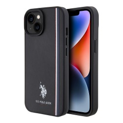 U.S. Polo для iPhone 15 чехол PU Double horse logo and Tricolor line Hard Black