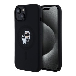 Karl Lagerfeld для iPhone 15 чехол Liquid Silicone NFT Karl & Choupette Body Hard Black (MagSafe)