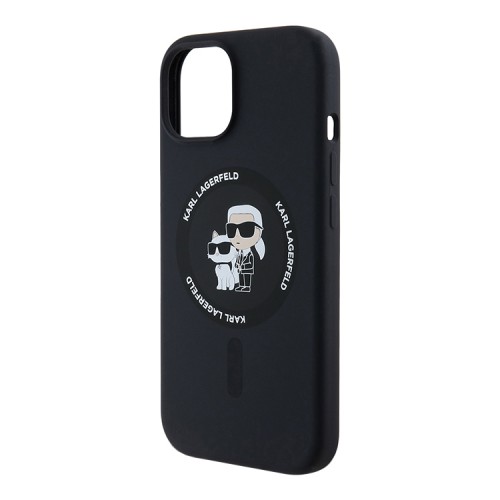 Karl Lagerfeld для iPhone 15 чехол Liquid Silicone NFT Karl & Choupette Body Hard Black (MagSafe)
