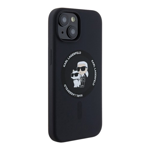 Karl Lagerfeld для iPhone 15 чехол Liquid Silicone NFT Karl & Choupette Body Hard Black (MagSafe)