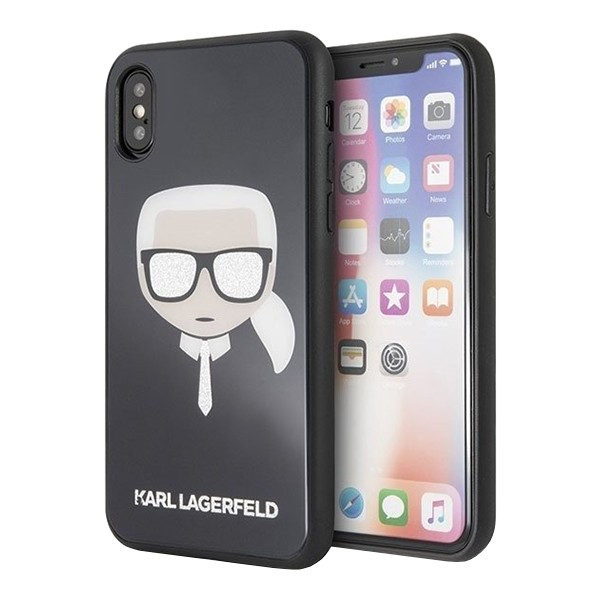 Чехол Karl Lagerfeld Double layer Karl's Head Hard Glitter для iPhone X/XS, черный