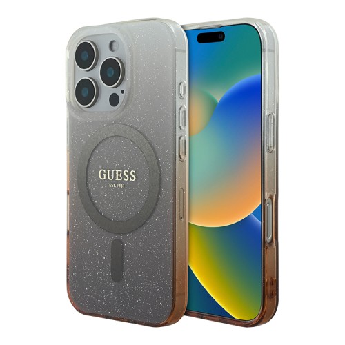 Guess для iPhone 16 Pro Max чехол PC/TPU Glitter Gradient Brown (MagSafe)