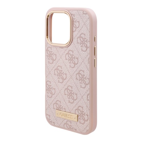Guess для iPhone 16 Pro чехол PU-кожа 4G Plate metal logo Pink (MagSafe)