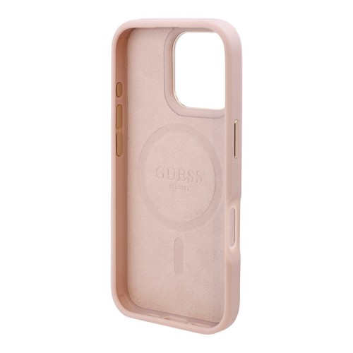 Guess для iPhone 16 Pro чехол PU-кожа 4G Plate metal logo Pink (MagSafe)