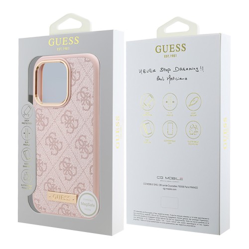 Guess для iPhone 16 Pro чехол PU-кожа 4G Plate metal logo Pink (MagSafe)