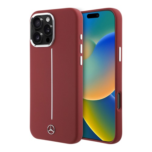 Mercedes для iPhone 16 Pro Max чехол Liquid silicone Vertical stripe Red (MagSafe)