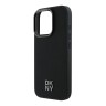 DKNY для iPhone 16 Pro Max чехол PU Plain leather Stack Metal logo Hard Black (MagSafe)