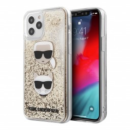Чехол Karl Lagerfeld Liquid glitter Karl and Choupette heads Hard для iPhone 12 | 12 Pro, золотой Чехол Karl Lagerfeld Liquid glitter Karl and Choupette heads Hard для iPhone 12 | 12 Pro, золотой
