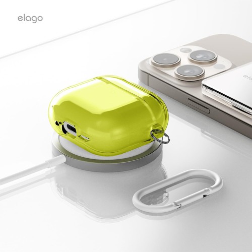Elago для AirPods 4 чехол Clear Hang case Neon Yellow