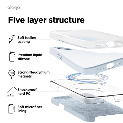 Elago для iPhone 16e чехол Soft silicone (Liquid) Light Blue (MagSafe)