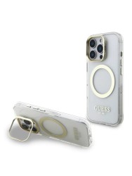 Guess для iPhone 16 Pro Max чехол PC/TPU Metal outline and Camera Stand Hard Transp/Gold (MagSafe)