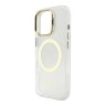 Guess для iPhone 16 Pro Max чехол PC/TPU Metal outline and Camera Stand Hard Transp/Gold (MagSafe)