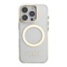 Guess для iPhone 16 Pro Max чехол PC/TPU Metal outline and Camera Stand Hard Transp/Gold (MagSafe)