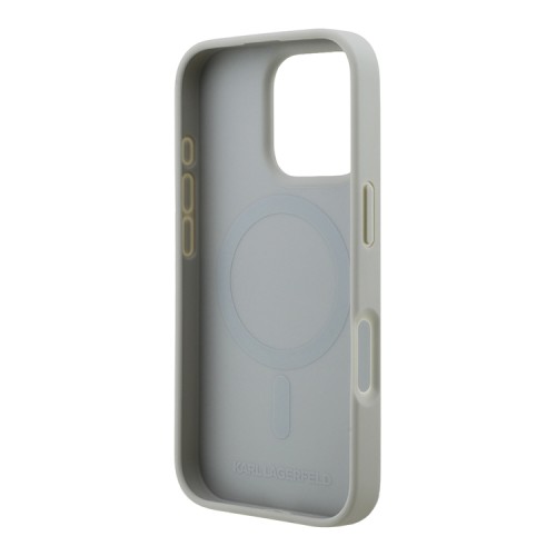 Karl Lagerfeld для iPhone 16 Pro Max чехол PU Grained leather Sketch with Metal logo Hard Grey (MagSafe)