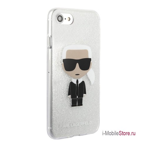 Чехол Karl Lagerfeld Karl Iconik Hard Glitter для iPhone 7/8/SE, серебристый