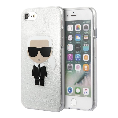 Чехол Karl Lagerfeld Karl Iconik Hard Glitter для iPhone 7/8/SE, серебристый