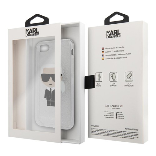 Чехол Karl Lagerfeld Karl Iconik Hard Glitter для iPhone 7/8/SE, серебристый