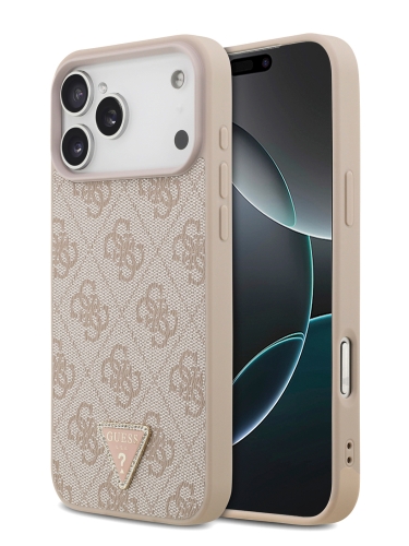 Guess для iPhone 17 Pro чехол PU 4G Triangle Diamond metal logo Hard Pink (MagSafe)