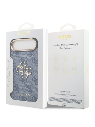 Guess для iPhone Air чехол PU 4G Big metal logo Gold camera Hard Blue