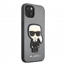 Чехол Karl Lagerfeld PU Saffiano Ikonik Patch (metal) Hard для iPhone 13, серебристый