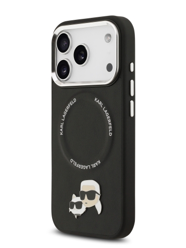 Karl Lagerfeld для iPhone 17 Pro чехол PU NFT Karl & Choup heads Metal pin & Cam Hard Black (MagSafe)