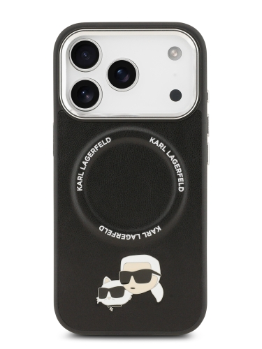 Karl Lagerfeld для iPhone 17 Pro чехол PU NFT Karl & Choup heads Metal pin & Cam Hard Black (MagSafe)