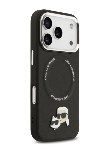 Karl Lagerfeld для iPhone 17 Pro чехол PU NFT Karl & Choup heads Metal pin & Cam Hard Black (MagSafe)