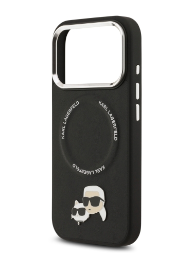 Karl Lagerfeld для iPhone 17 Pro чехол PU NFT Karl & Choup heads Metal pin & Cam Hard Black (MagSafe)
