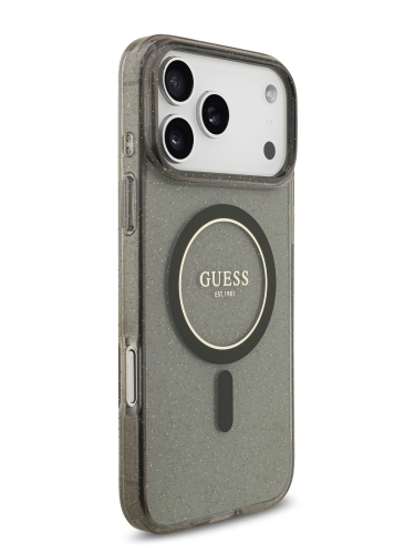 Guess для iPhone 17 Pro Max чехол IML Glitter Hard + Pearl Hand Strap Black (MagSafe)
