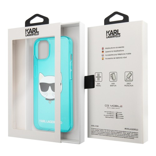 Чехол Karl Lagerfeld TPU FLUO Choupette Hard для iPhone 13, голубой