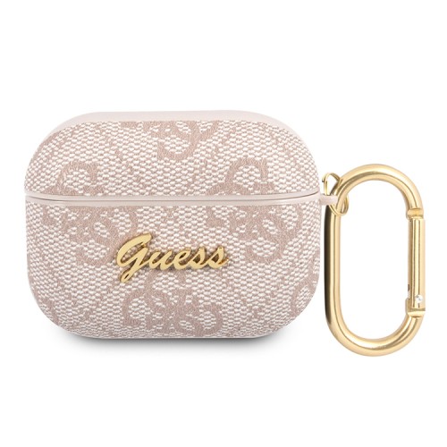 Чехол Guess PU leather 4G metal logo с карабином для Airpods Pro, розовый