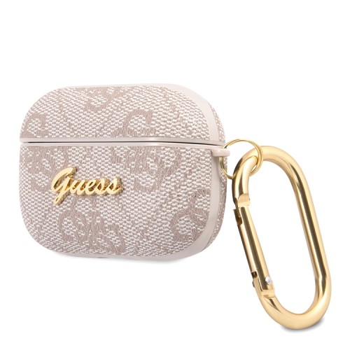 Чехол Guess PU leather 4G metal logo с карабином для Airpods Pro, розовый
