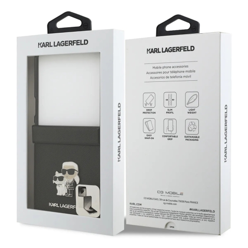 Karl Lagerfeld для Galaxy Z Flip7 чехол PU Saffiano NFT Karl & Choupette metal pin Hard Black