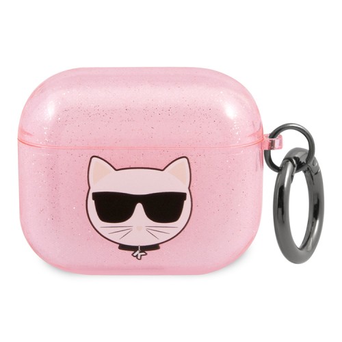 Чехол Karl Lagerfeld TPU Glitters with ring Choupette Transparent для Airpods 3 (2021), розовый