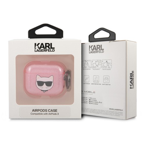 Чехол Karl Lagerfeld TPU Glitters with ring Choupette Transparent для Airpods 3 (2021), розовый