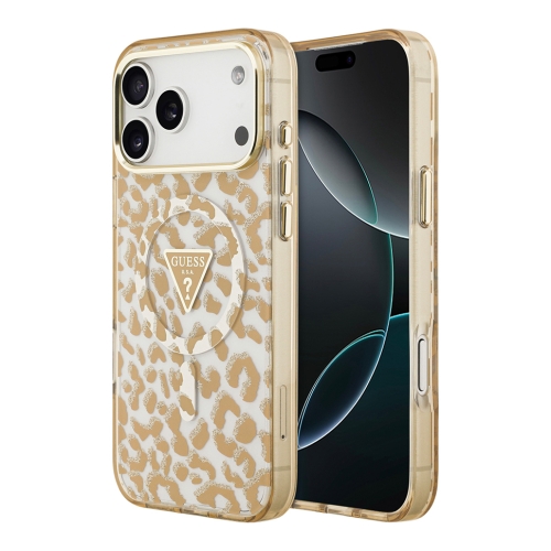 Guess для iPhone 17 Pro чехол IML Leopard Metal Cam Hard Glitter Brown (MagSafe)